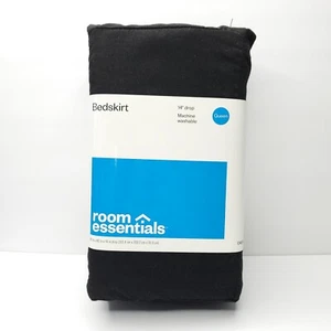 Room Essentials Gonna Letto Queen Nera 14" Drop Box Pieghe 60x80 Lavabile in Lavatrice NUOVO - Foto 1 di 4