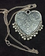 Decorated Heart Necklace Silver Coloured With Small Hanging Metal Beads. UK Shop