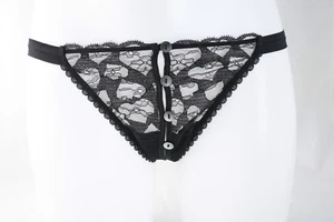 Mimi Holliday ~ LOVE HEARTS ~ ouvert lace thong BNWT black XSmall XS black - Picture 1 of 3