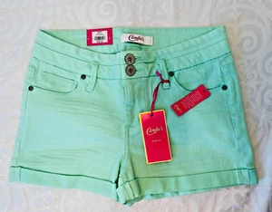 NEW Candie's Short Shorts Sz 5 Beach Glass Green, Cuffs, Pockets, Metal Buttons - Picture 1 of 3