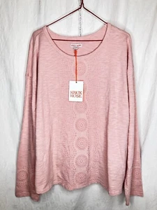 NWT! NEW KNOX ROSE L BALLET PINK APPLIQUE LACE TSHIRT KNIT TOP - Picture 1 of 10