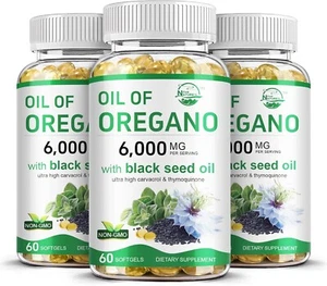 100% Pure Essential Oil of Oregano |180 softgel | natural with black seed oil - Picture 1 of 7