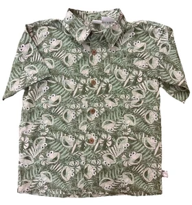 Vintage Sesame Street Elmo Heads Green Hawaiian Shirt Sleeve Button Up 5T - Picture 1 of 9