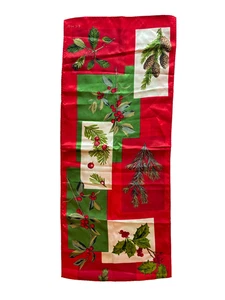 ECHO Green Red Christmas Holiday Holly 100% Silk Oblong Scarf Luxury - Picture 1 of 4