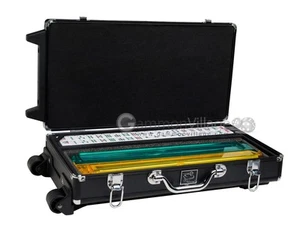 Mahjong Set (Modern Pushers - Wheeled Aluminum Case - White Tiles), Black - Picture 1 of 5