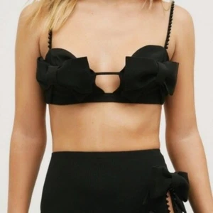 Nasty Gal Black Premium Taliored Bow Beaded Bralette NWT - Picture 1 of 7