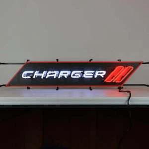 Dodge Charger Neon Red & White Light Up Garage Wall Sign 36" x 8" - Picture 1 of 1