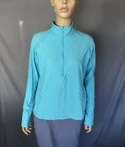 Lucy Women’s Blue Waffle Knit 1/4 Zip Long Sleeve Pullover Top Size Large - Picture 1 of 10