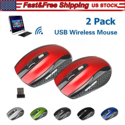 2 Wireless Optical Mouse Mice 2.4GHz USB Receiver For Laptop PC Computer DPI USA - Image 1 of 4