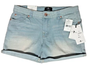7 For All Mankind Women's Roll Cuff Denim Shorts Size 12 Sandalwood Indigo - Picture 1 of 9