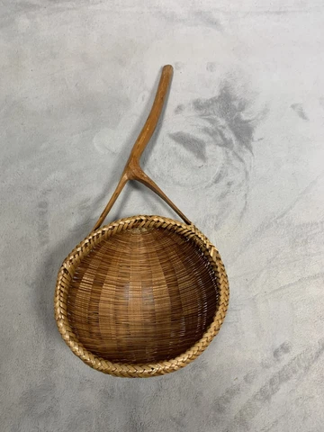 Woven Wicker & Wood Carved Branch Handle Ladle Basket Scoop Boho Earthy Cover