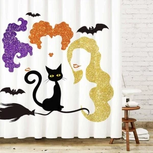 NEW SHENGJUN 72x72 Fabric Shower Curtain White Bath Bathroom Cat Bats S Sisters - Picture 1 of 7