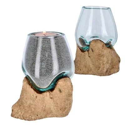 Deko-Schale Glas auf Wurzelholz | Handgemacht Unikat | Boho Tischdeko Natur - Bild 1 von 4