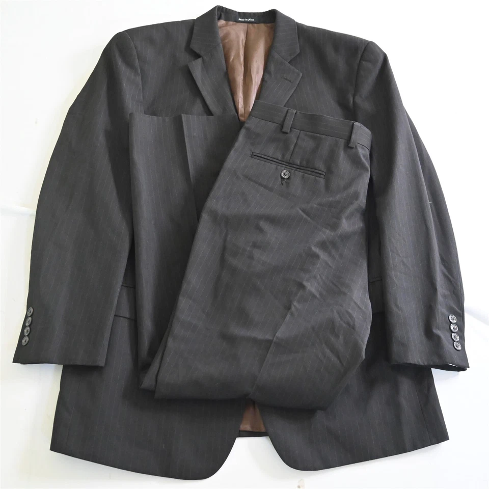 Van Heusen 42R 38x30 Brown Striped Mens Jacket Pants Suit - Image 1 of 4