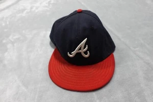 VINTAGE Atlanta Braves Hat Cap Fitted Blue 7 3/4 MLB Baseball Logo Mens 90s - Picture 1 of 9
