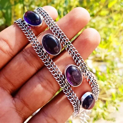 Best Sale Amethyst Gemstone 925 Sterling Silver Plated 1PC Unisex Chain Bracelet - Image 1 of 3