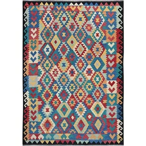 6'9"x9'8" Bayern Blue Afghan Kilim Pure Wool Hand Woven Flat Weave Rug R1238 - Picture 1 of 6