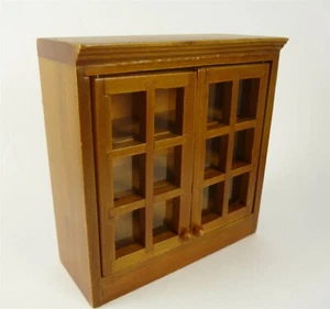 Dollhouse Miniature Walnut Upper Kitchen Cabinet, Faux Glass Doors, T6374 - Picture 1 of 2