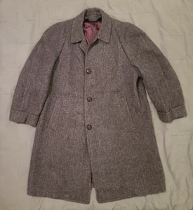 Men's Gray Rock-Knit 100% Harris Tweed Wool Long Overcoat Sz XL/XXL - Picture 1 of 9