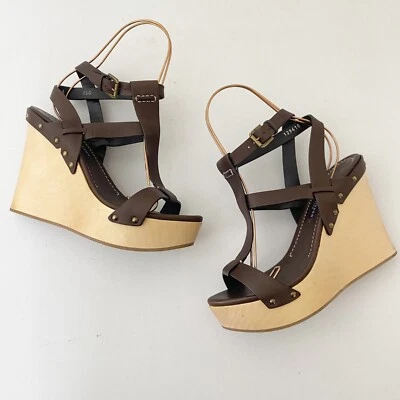 Ralph Lauren Collection 紫色标签木质楔形鞋棕色 9 码 — 第 1/4 张图片