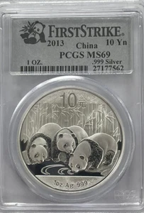 2013 First Strike China 10 Yuan .999 Fine Silver 1 Oz Panda PCGS MS69 - Picture 1 of 5