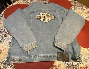 Vintage Harley Davidson Denim Jacket Mens Large Embroidered Back Patch - Picture 1 of 6