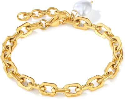 女士心形珍珠吊坠金色不锈钢手链 - 永恒的爱 — 第 1/4 张图片