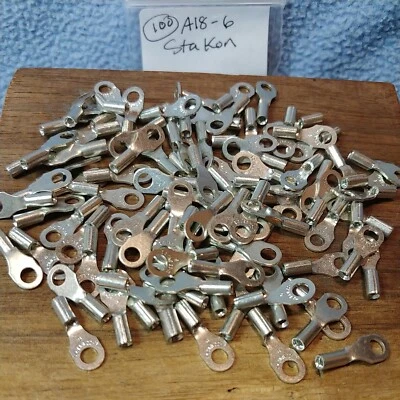 (100)A18-6 Sta-kon Uninsulated Ring Terminal Connector 22-16, #6 bolt T&B - Image 1 of 4