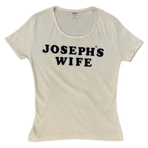 Vintage 70er Jahre Fun-Tees "Joseph's Wife" weiß/marine Neuheit T-Shirt Damen Gr. L - Bild 1 von 11