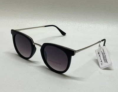 Gafas de sol redondas Tahari mate negro marco plateado gris degradado lentes TH713 MOX Foto 1 de 4