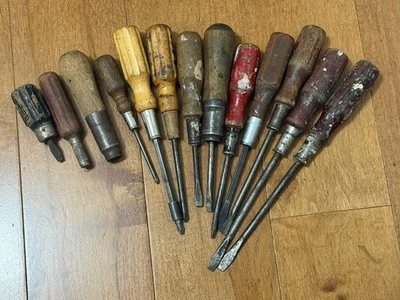 Vintage Lot of 13 Wood Handle Screwdrivers/ Tools - Image 1 of 4