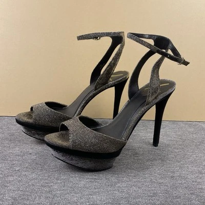NOVA Sandália Plataforma Feminina Brian Atwood Femme Fatal Tamanho 7 Preta Metálica - Imagem 1 de 4