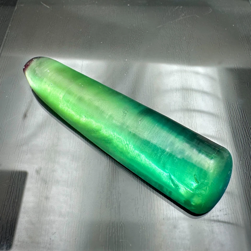 HUGE 21.92 GRAM PERFECT EMERALD GREEN CORUNDUM ROUGH LAB CREATED HALF BOULE - Image 1 of 4