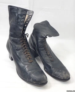 Pair of Marshall Fields Black Vintage Victorian Style Lace Up Shoes Boots - Picture 1 of 12
