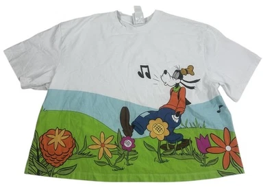 Disney Mickey & Co Shirt Women L Goofy Mouse Whistle Flower All Around Cropped - Image 1 of 4