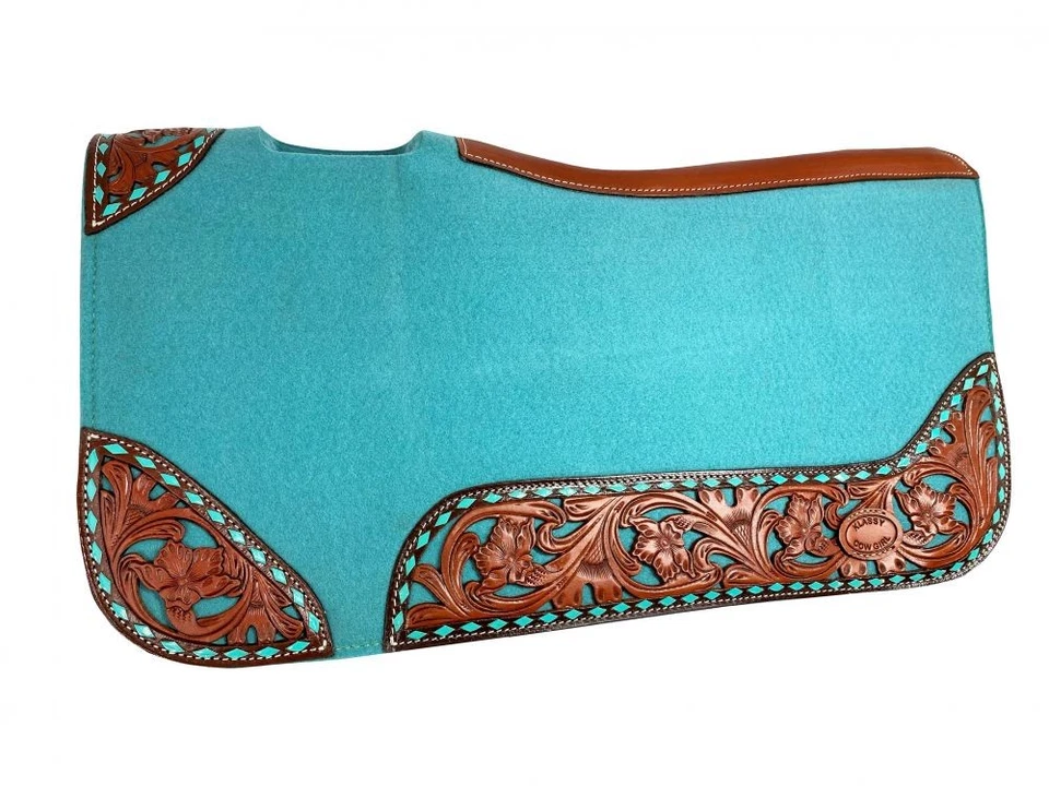 Klassy Cowgirl Teal Felt Saddle Pad w/ Floral Tooling - Image 1 of 1