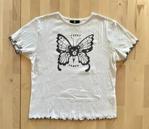 Teddy Fresh Damenbluse Bär Schmetterling weiß Pointelle Salatrand Größe M - Bild 1 von 5