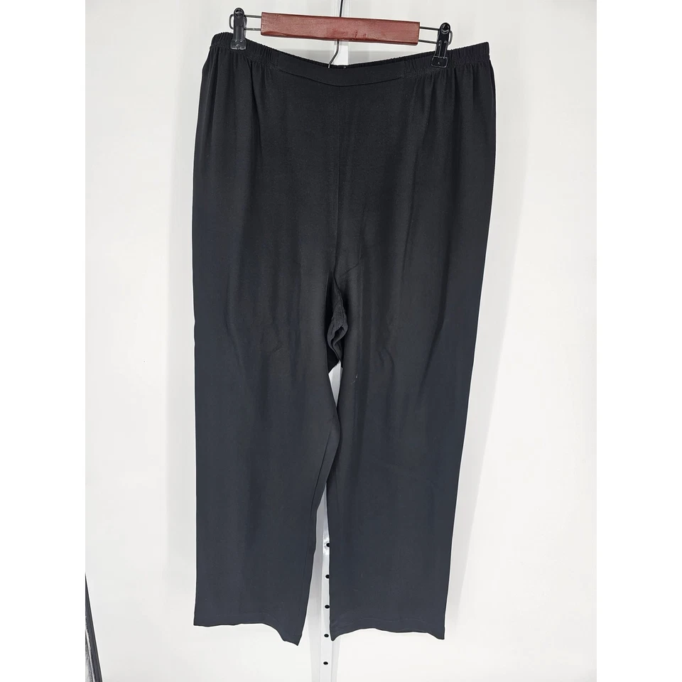 Caroline Rose Women's Black High Rise Elastic Waist Straight Silk Pant Size XL - Image 1 of 4