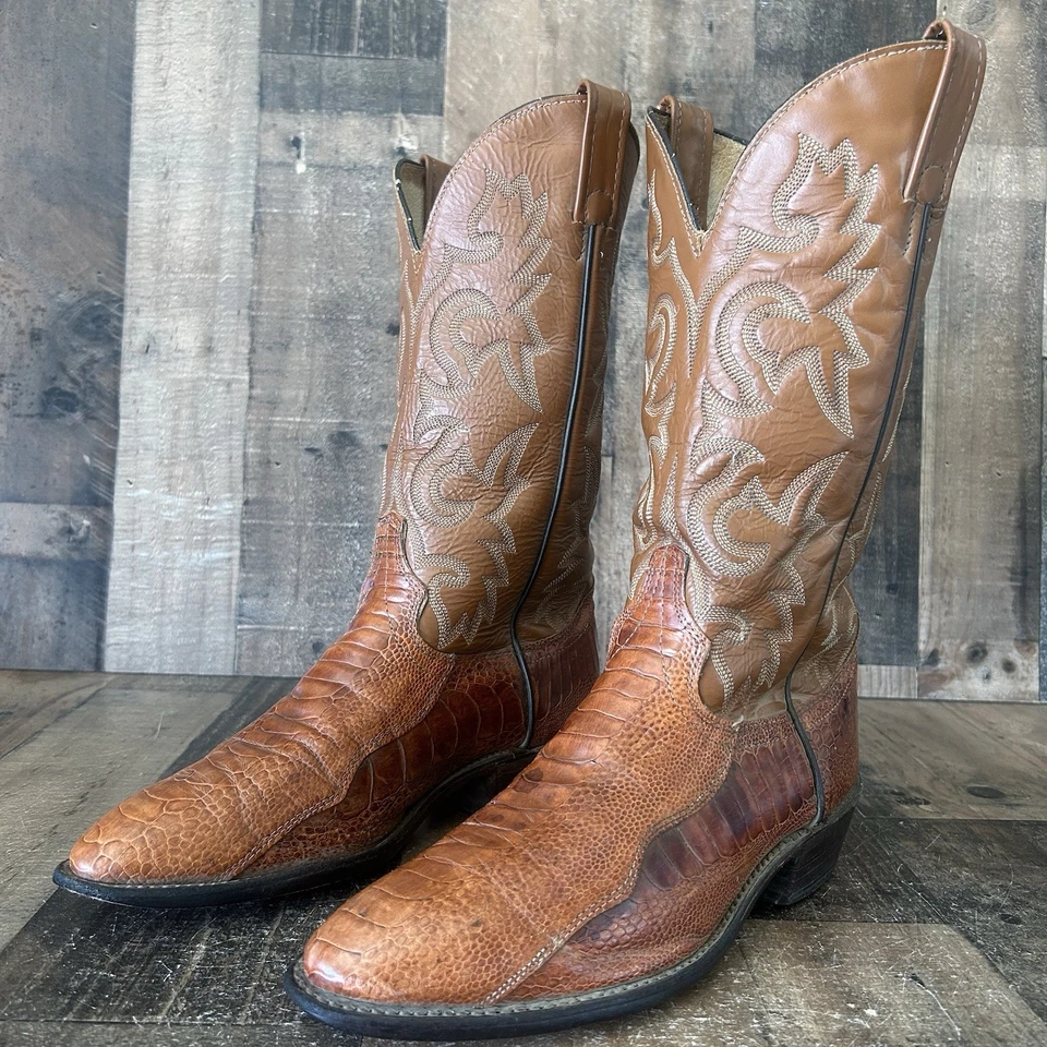 J Chisholm Vintage Ostrich Leg Western Cowboy Boots Mens 8 EE - Image 1 of 4