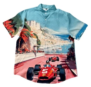 Coolest MONACO GRAND PRIX Linen Look Button-Down SHIRT Size Medium NWOT - Picture 1 of 12