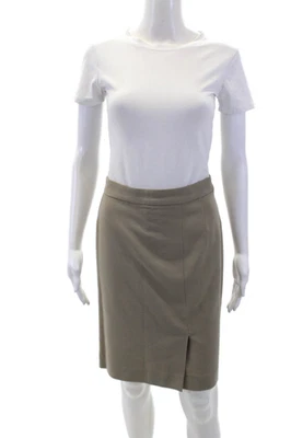 Giorgio Armani Womens Front Slit Skirt Taupe Beige Wool Size EUR 48 - Image 1 of 4
