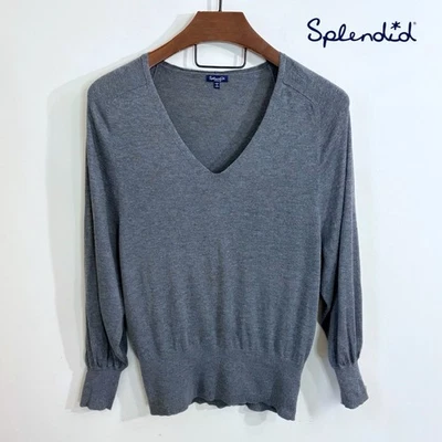 Splendid Cashmere Blend V-Neck Sweater M Slate Grey $100 EUC Casual Relaxed - Image 1 of 4