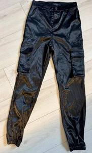 Akira Womens Pants Black Small Salma Stretchy Satin Jogger Pant Polyester Blend - Picture 1 of 3