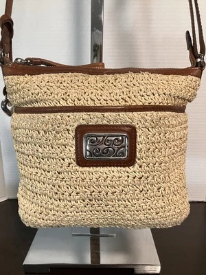 Bandolera de hombro de paja tejida Brighton vintage bolso correas de cuero  Foto 1 de 4