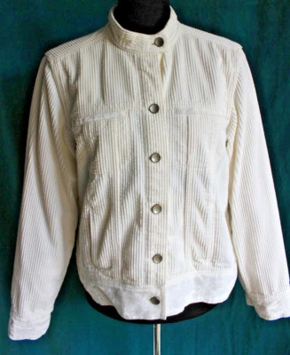 J JILL Marfil Ancho Pana de Gallena Jean Estilo M Chaqueta Vevlet Borde Botones Bolsillos Foto 1 de 4