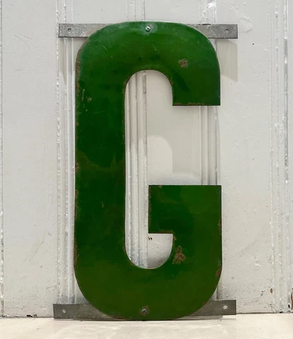 Large vintage enamel metal letter G shop sign with fixings 40cm 16"  high Cover