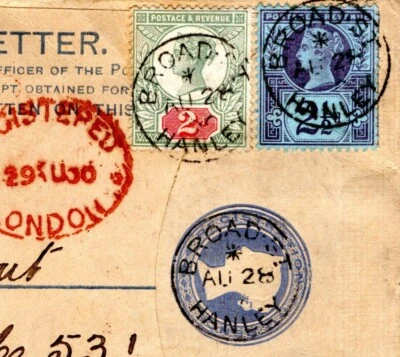 GB QV JUBILEE SG.199 2d Green & Scarlet Cover Registered Hanley 1900 Staffs D46a - Image 1 of 4