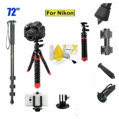72" Monopod + IR Remote Control + 12" CARBON FIBER FLEXIBLE TRIPOD FOR NIKON - Image 1 of 4