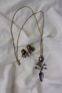 Alexis Bittar Halskette und Clip Ohrringe mit Anhänger gold schwarz/grau signiert - Bild 1 von 12