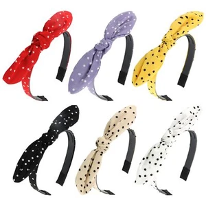 6 Pack Headbands Women Polka Dot Bow Knotted with Teeth Girls 8-12 Hair - Picture 1 of 7